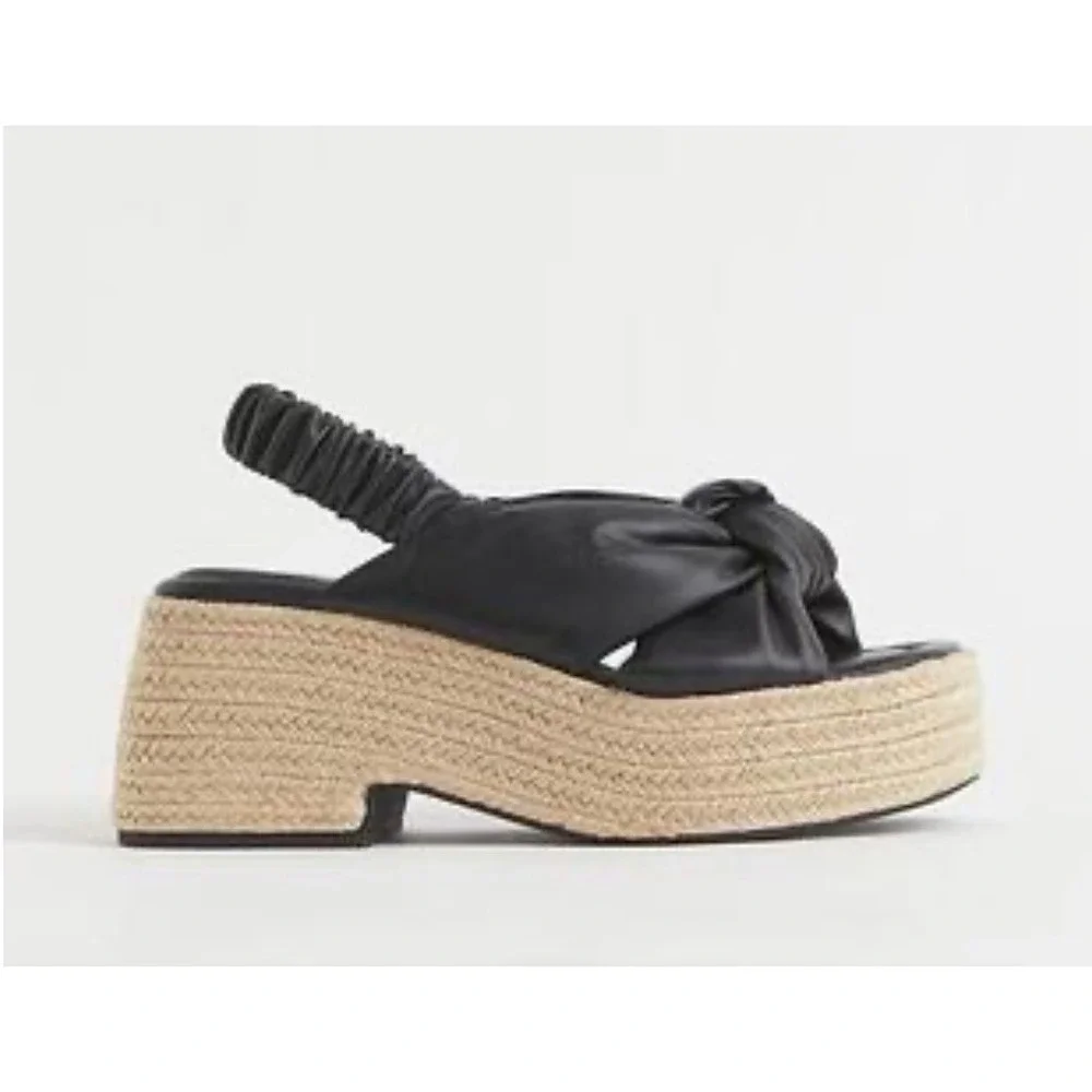H&M Platform Espadrille Sandals Womens 9 Black Boho Knot Wedge Slingback 40